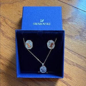 Swarovski Rose Gold Swan Pendant Necklace & Earring Set - Rose Gold